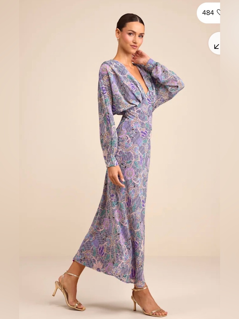NWT Lulus Azalea Purple Multi Floral Long Sleeve Midi Dress, XL